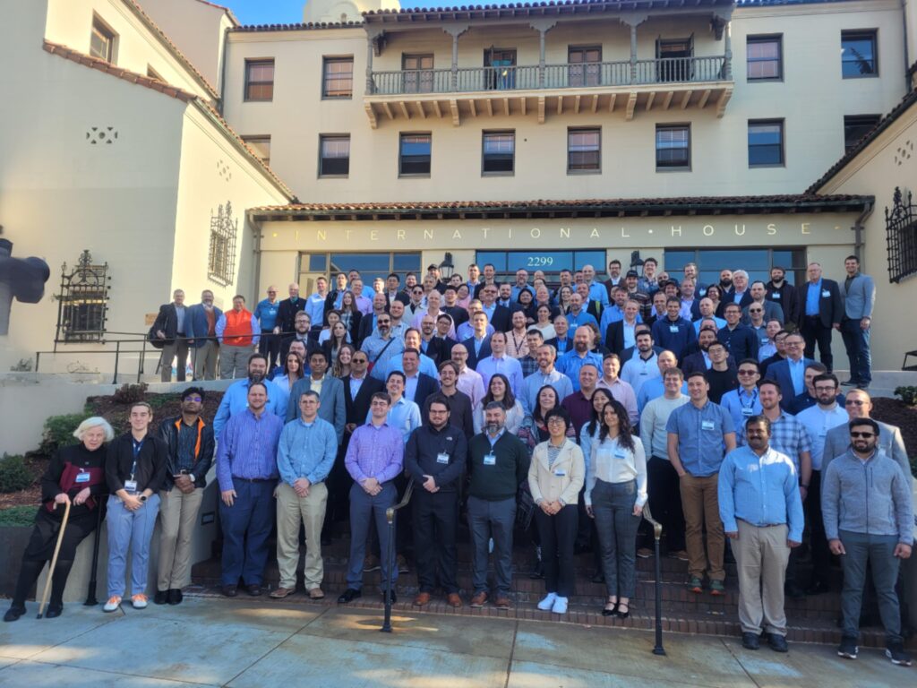 Group photo of AFC Annual Review Meeting participants on the front steps of International House at UC Berkeley